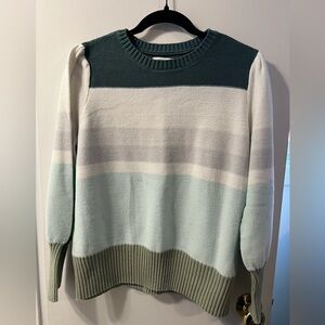 Nine West Colorblock Crewneck Sweater in Dark Teal, Seafoam, Ivory, Sage